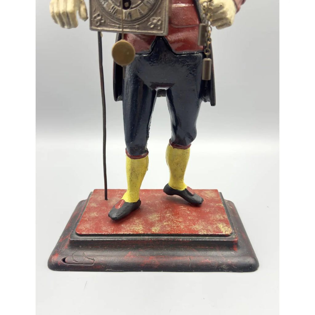 Antique Style Painted Cast Iron Dutch Peddler Clock Figure Folk Art Uhrenträger Mantelpiece Decor
