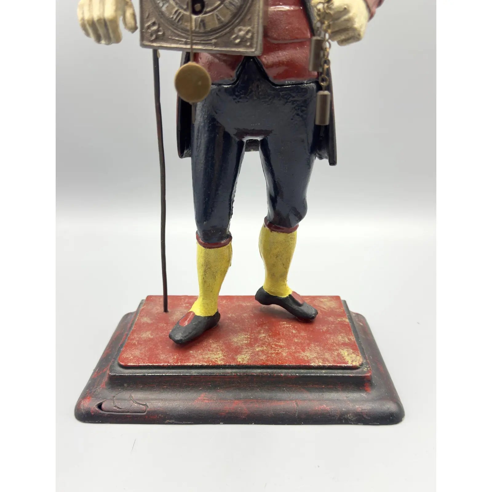 Antique Style Painted Cast Iron Dutch Peddler Clock Figure Folk Art Uhrenträger Mantelpiece Decor