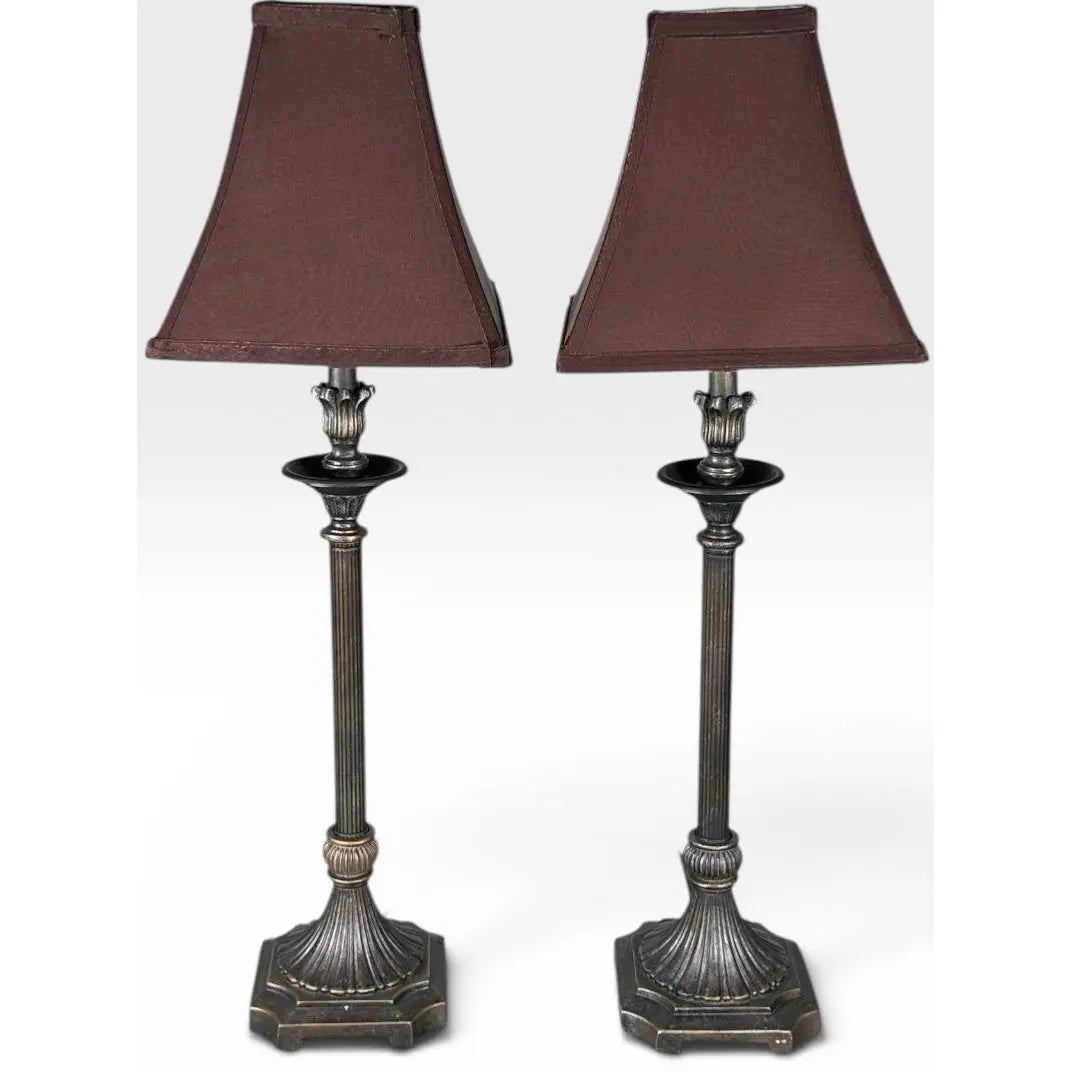 Contemporary Neoclassical Bronze Finished Fluted Buffet Lamps - A Pair