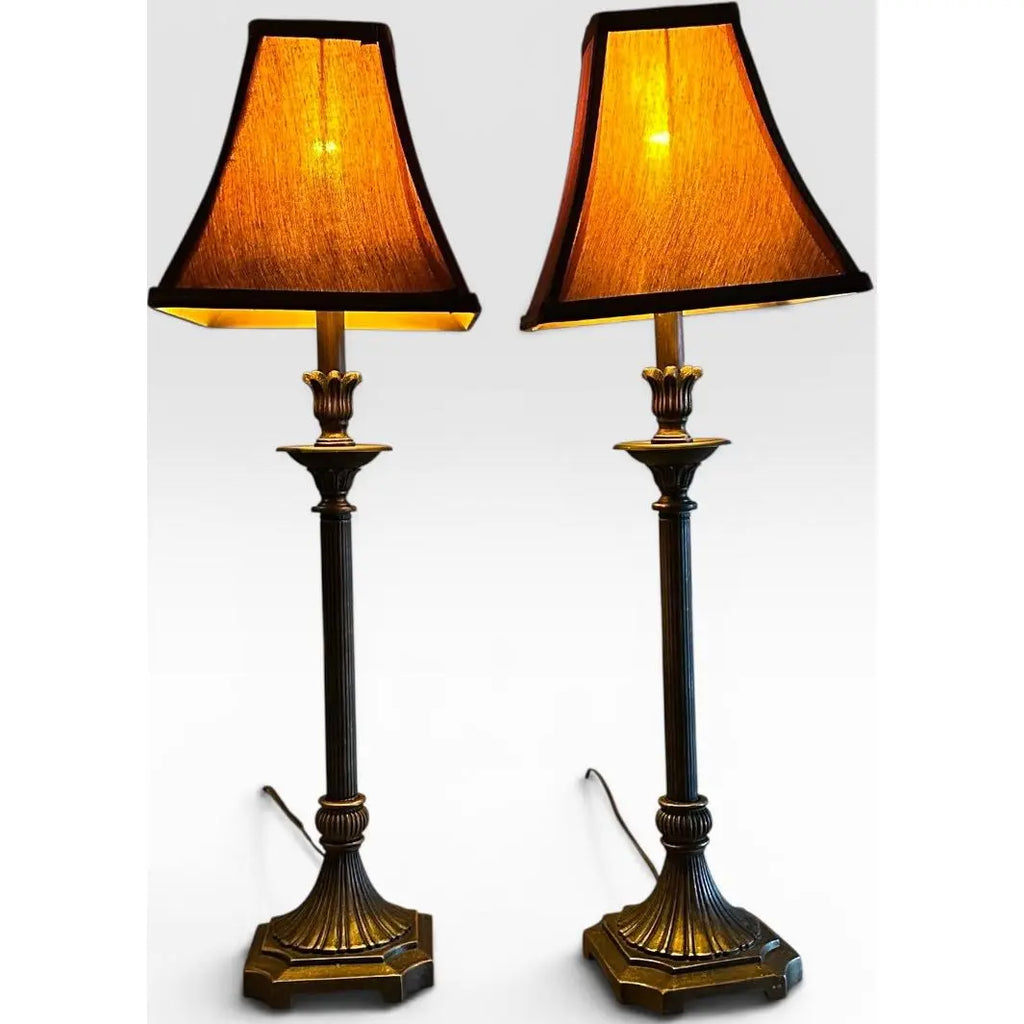 Contemporary Neoclassical Bronze Finished Fluted Buffet Lamps - A Pair