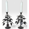 Vintage Brutalist Hollywood Regency Metal Leaf Candlesticks - A Pair