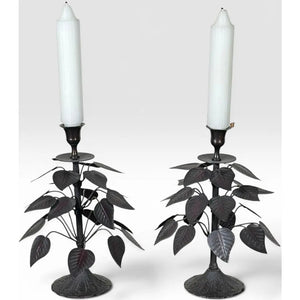 Vintage Brutalist Hollywood Regency Metal Leaf Candlesticks - A Pair