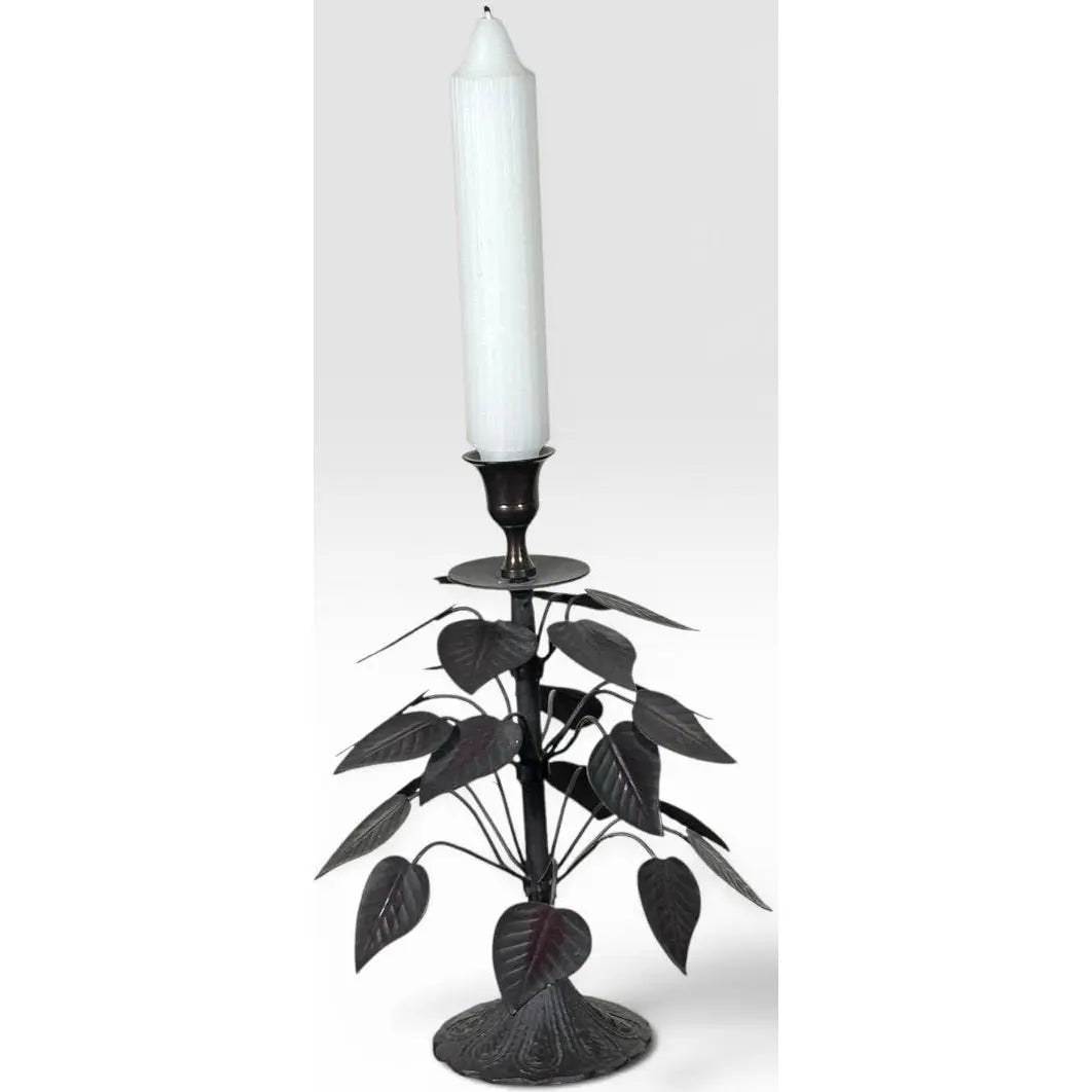 Vintage Brutalist Hollywood Regency Metal Leaf Candlesticks - A Pair