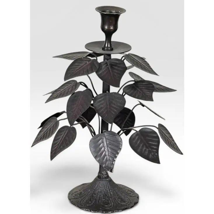 Vintage Brutalist Hollywood Regency Metal Leaf Candlesticks - A Pair