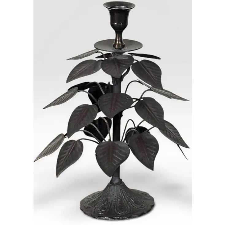 Vintage Brutalist Hollywood Regency Metal Leaf Candlesticks - A Pair