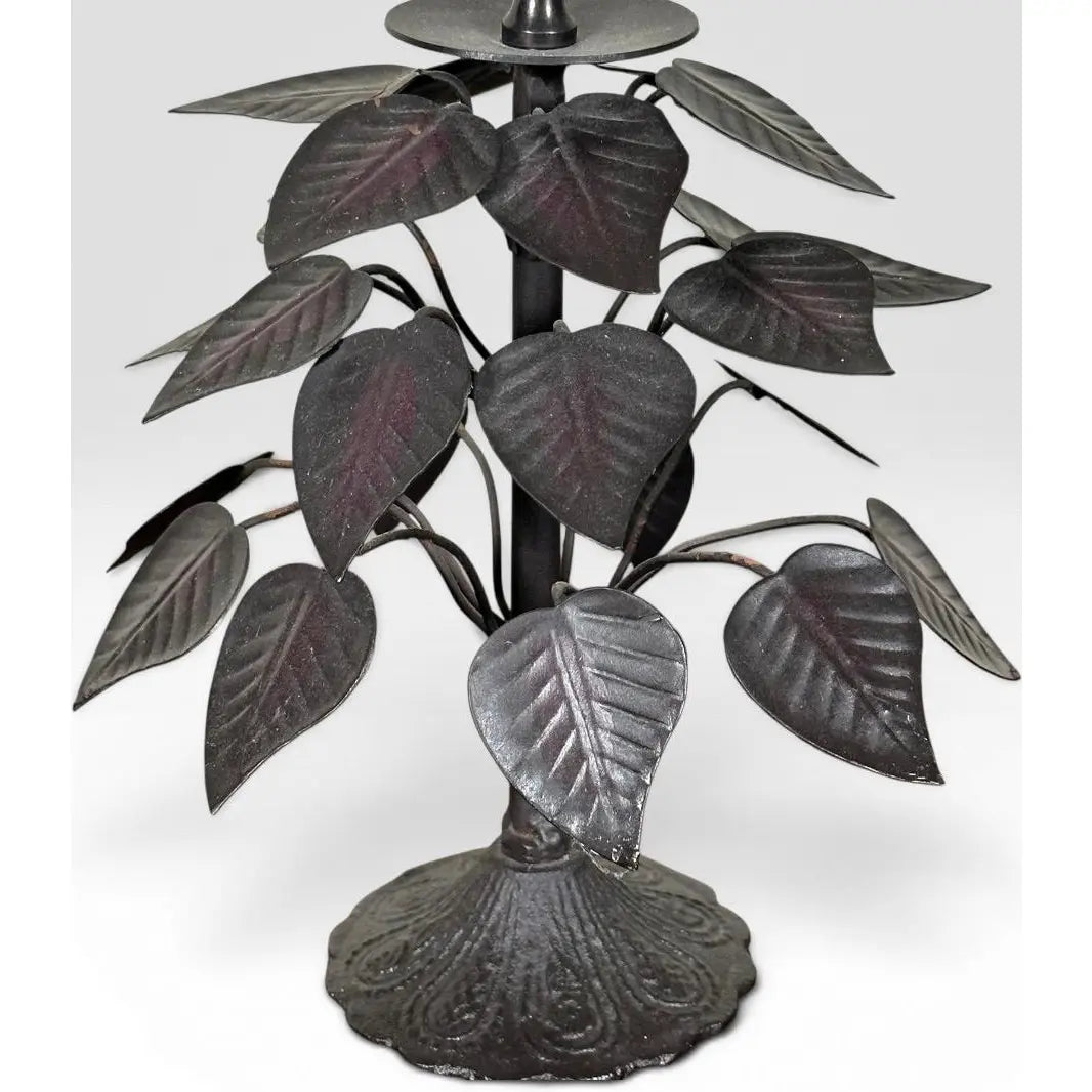 Vintage Brutalist Hollywood Regency Metal Leaf Candlesticks - A Pair