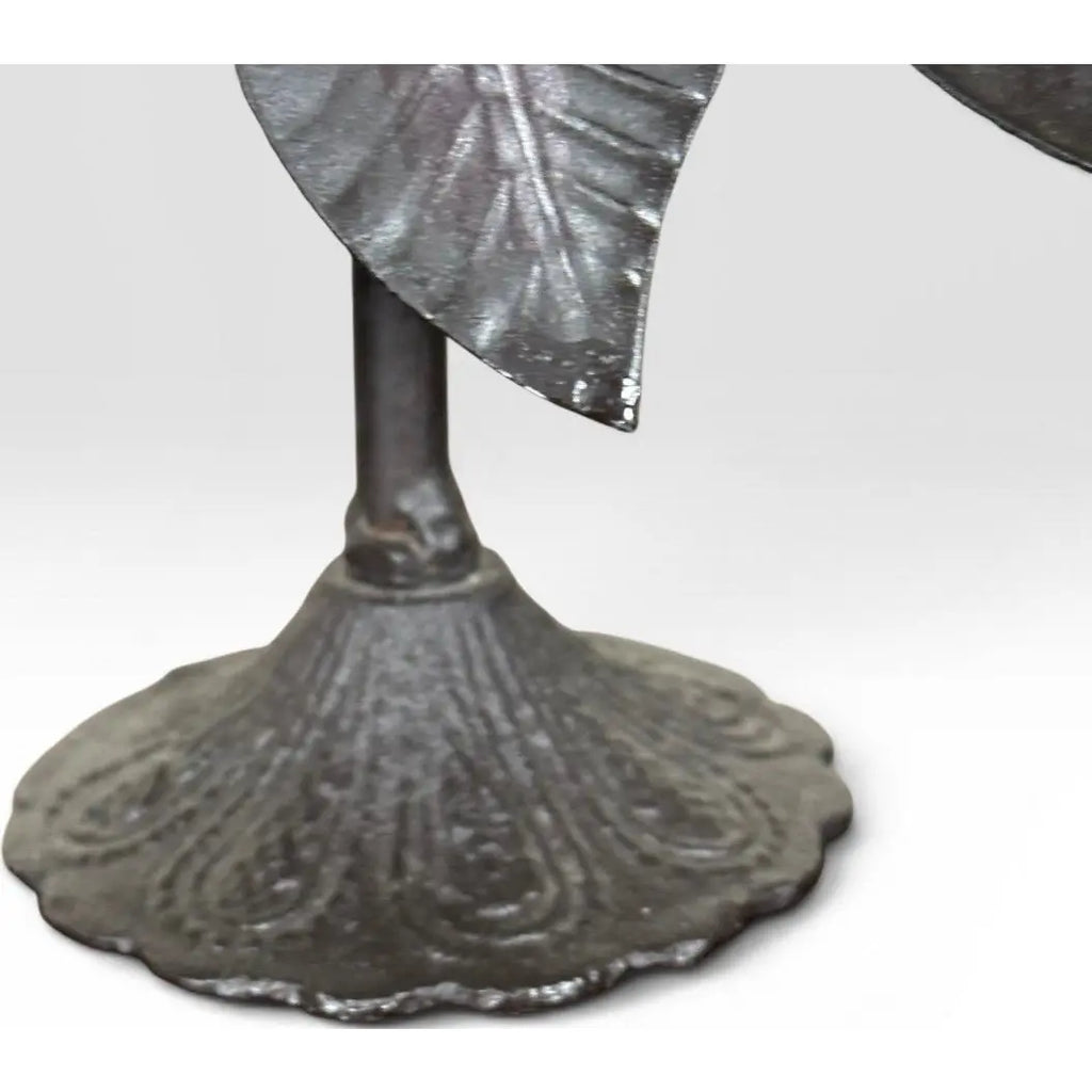 Vintage Brutalist Hollywood Regency Metal Leaf Candlesticks - A Pair