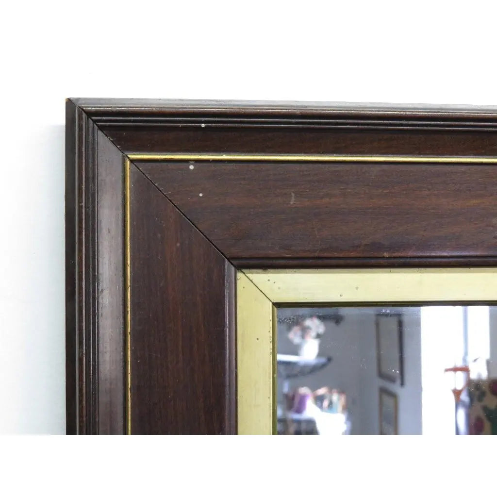 Antique 19th Century Victorian Walnut Deep-Well Wall Mirror with Lemon-Gilt Liner