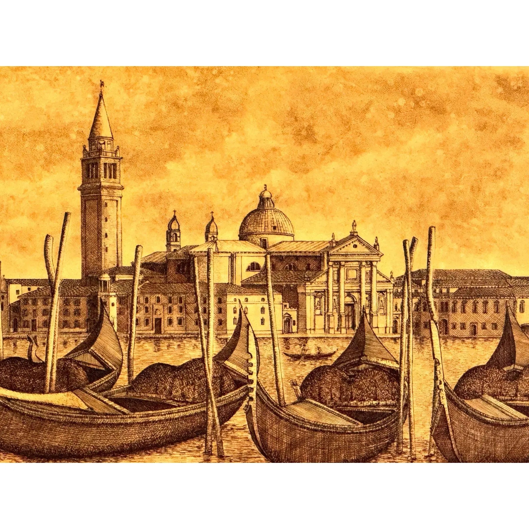 Exceptional Original Ink on Plaster Venezia Island of San Giorgio by The Twins Bugagiar