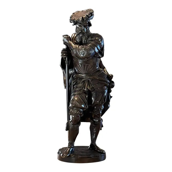 Antique 25” Signed French Bronze Sculpture The Landsknecht by Albert-Ernest Carrier Belleuse
