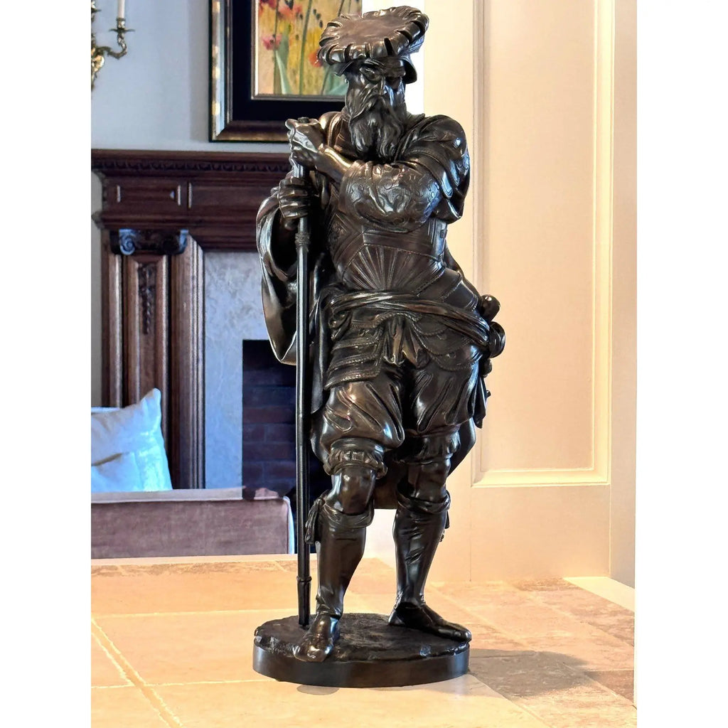 Antique 25” Signed French Bronze Sculpture The Landsknecht by Albert-Ernest Carrier Belleuse