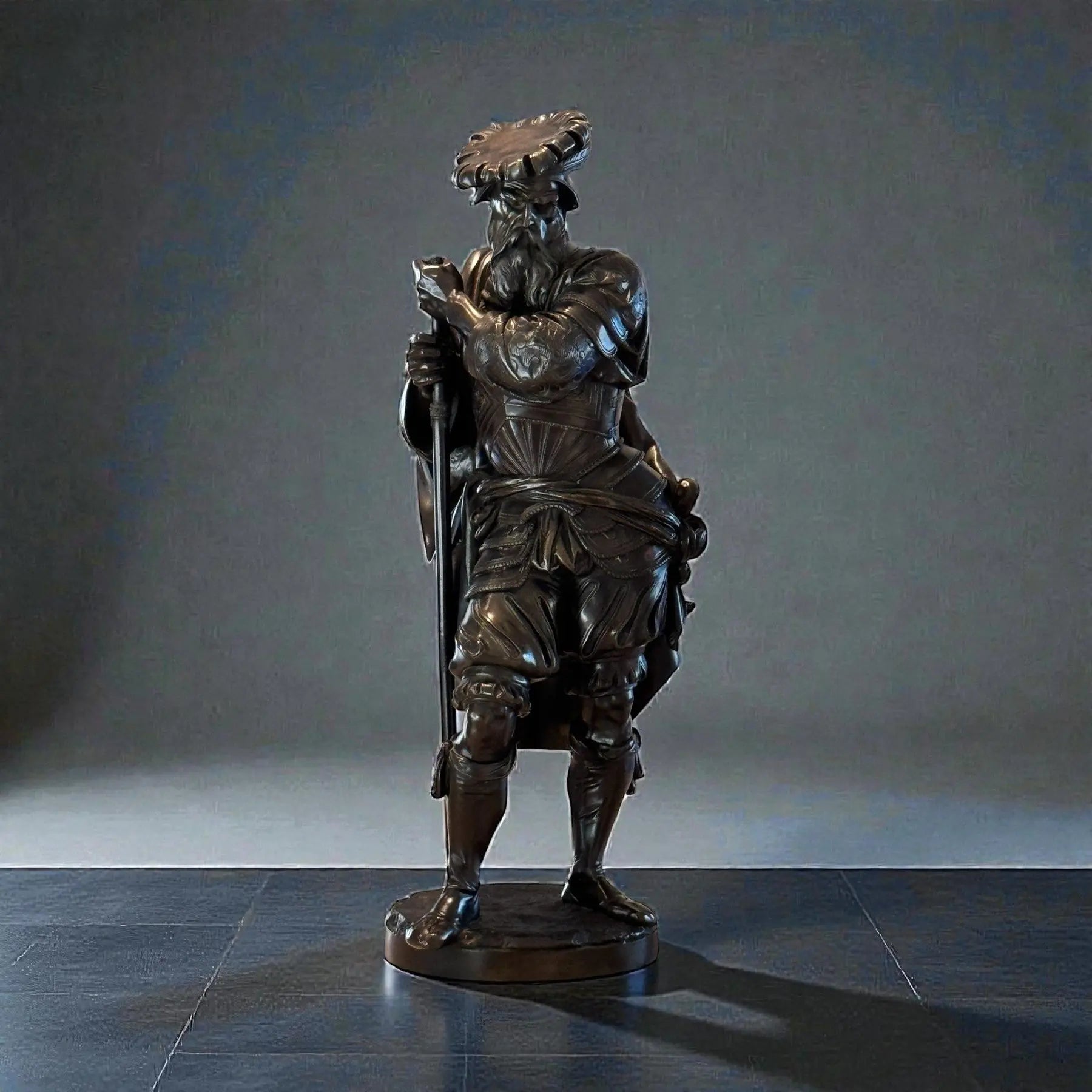 Antique 25” Signed French Bronze Sculpture The Landsknecht by Albert-Ernest Carrier Belleuse