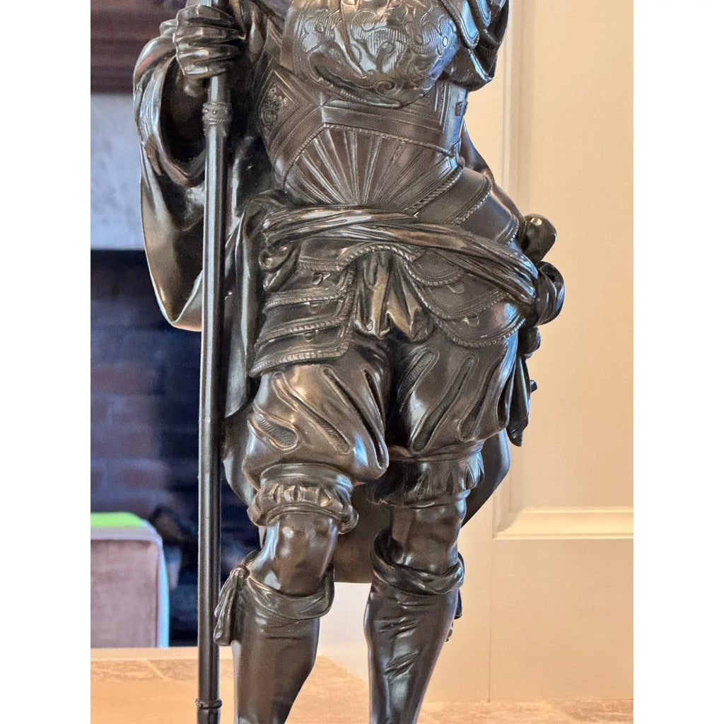 Antique 25” Signed French Bronze Sculpture The Landsknecht by Albert-Ernest Carrier Belleuse