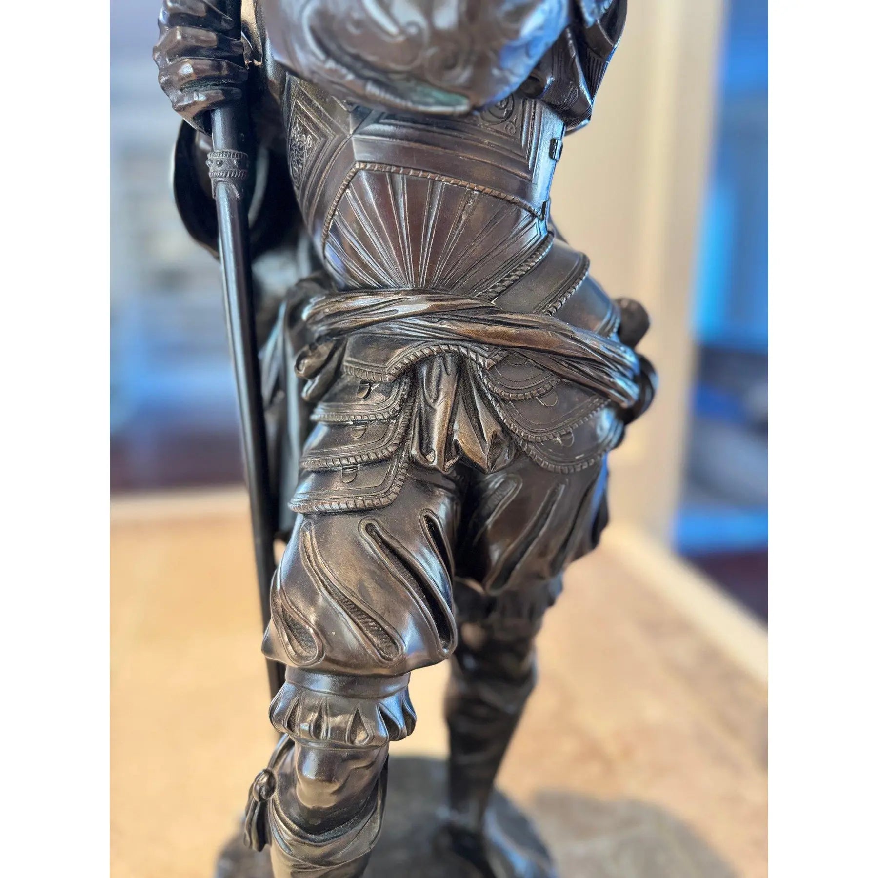 Antique 25” Signed French Bronze Sculpture The Landsknecht by Albert-Ernest Carrier Belleuse
