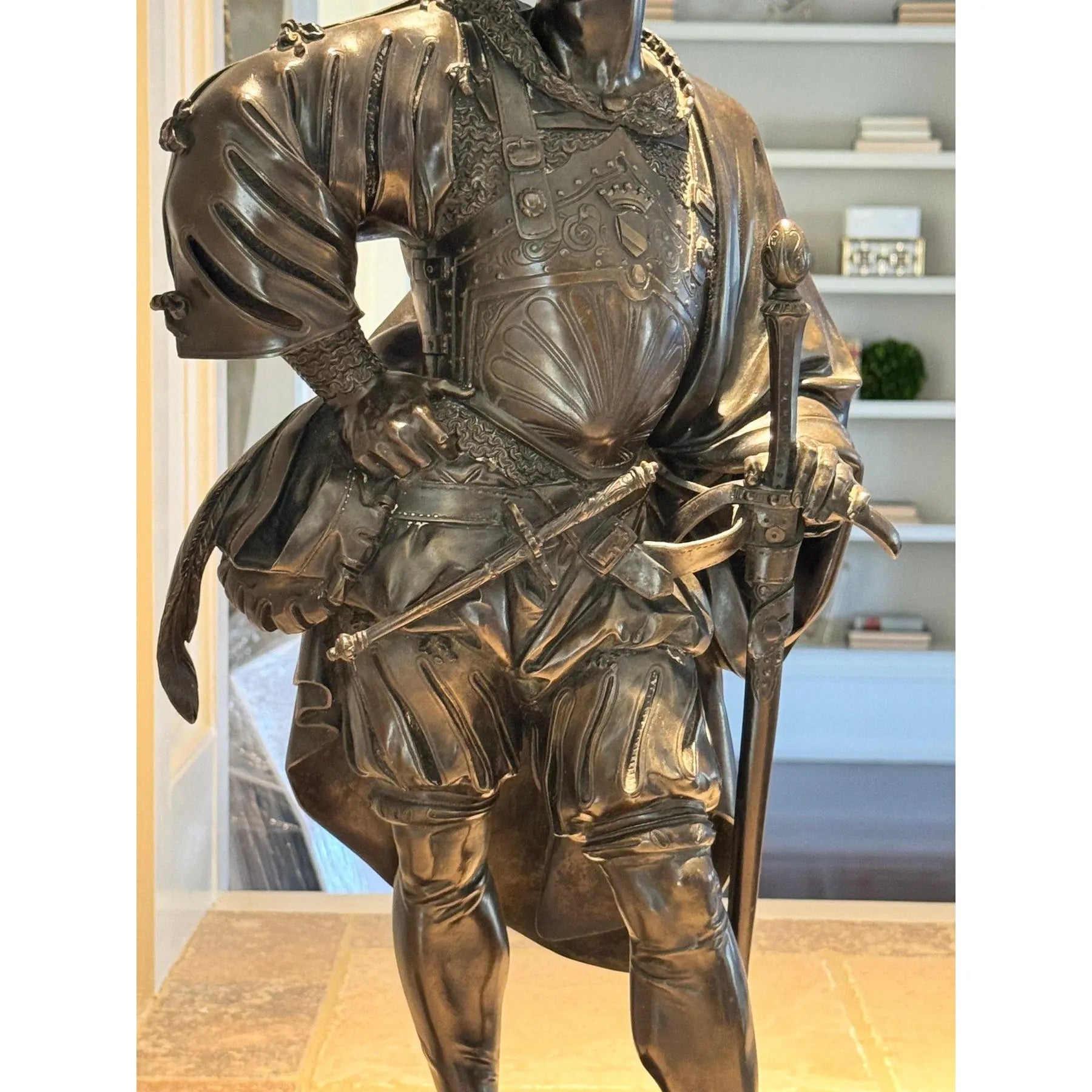 Antique 25” Signed 19th Century French Bronze Sculpture The Landsknecht Cavalier by Albert-Ernest Carrier Belleuse