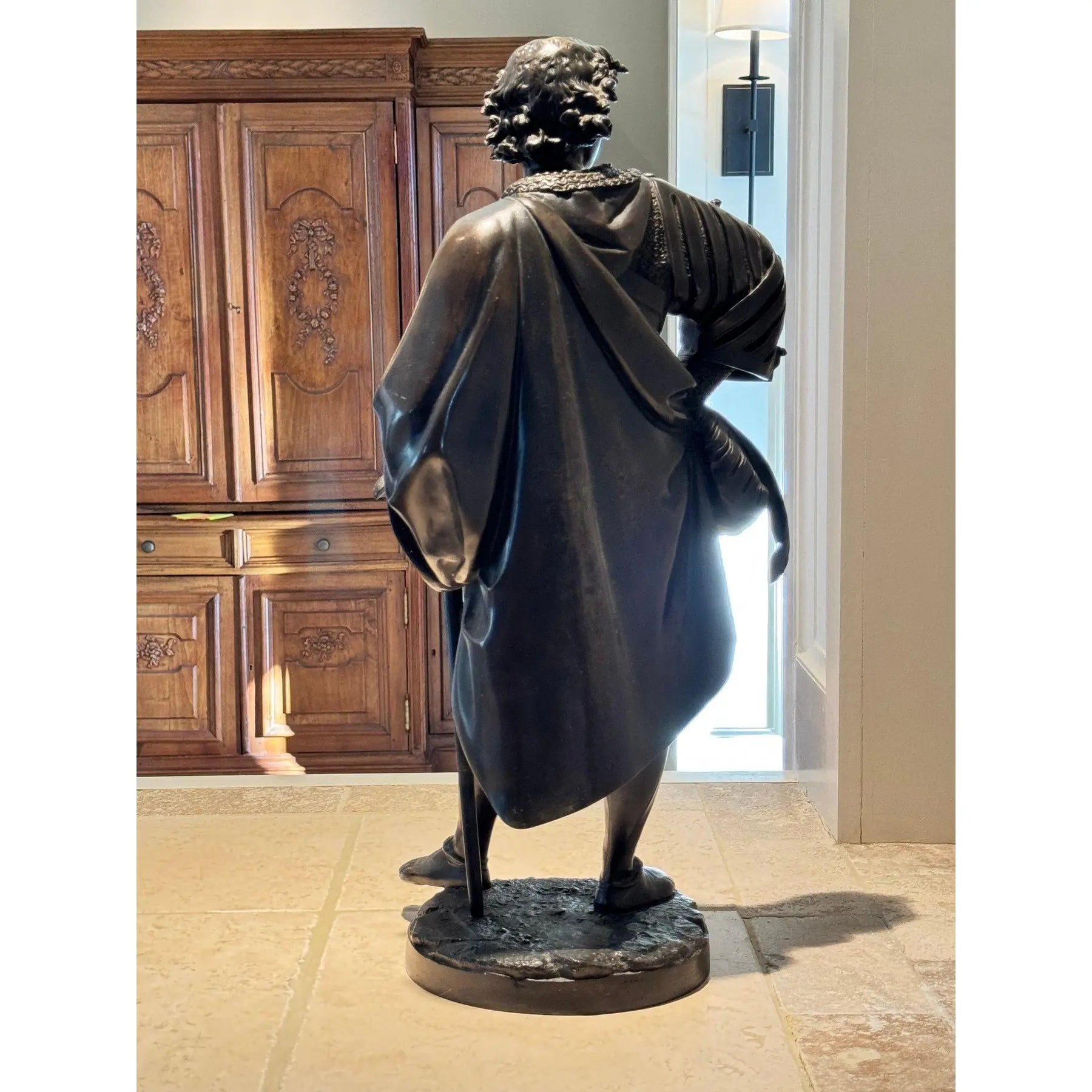 Antique 25” Signed 19th Century French Bronze Sculpture The Landsknecht Cavalier by Albert-Ernest Carrier Belleuse