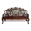 Magnificent Mid Century 66” Chinese Hand-Carved Rosewood (Hongmu) and Dali Dreamstone Marble Settee