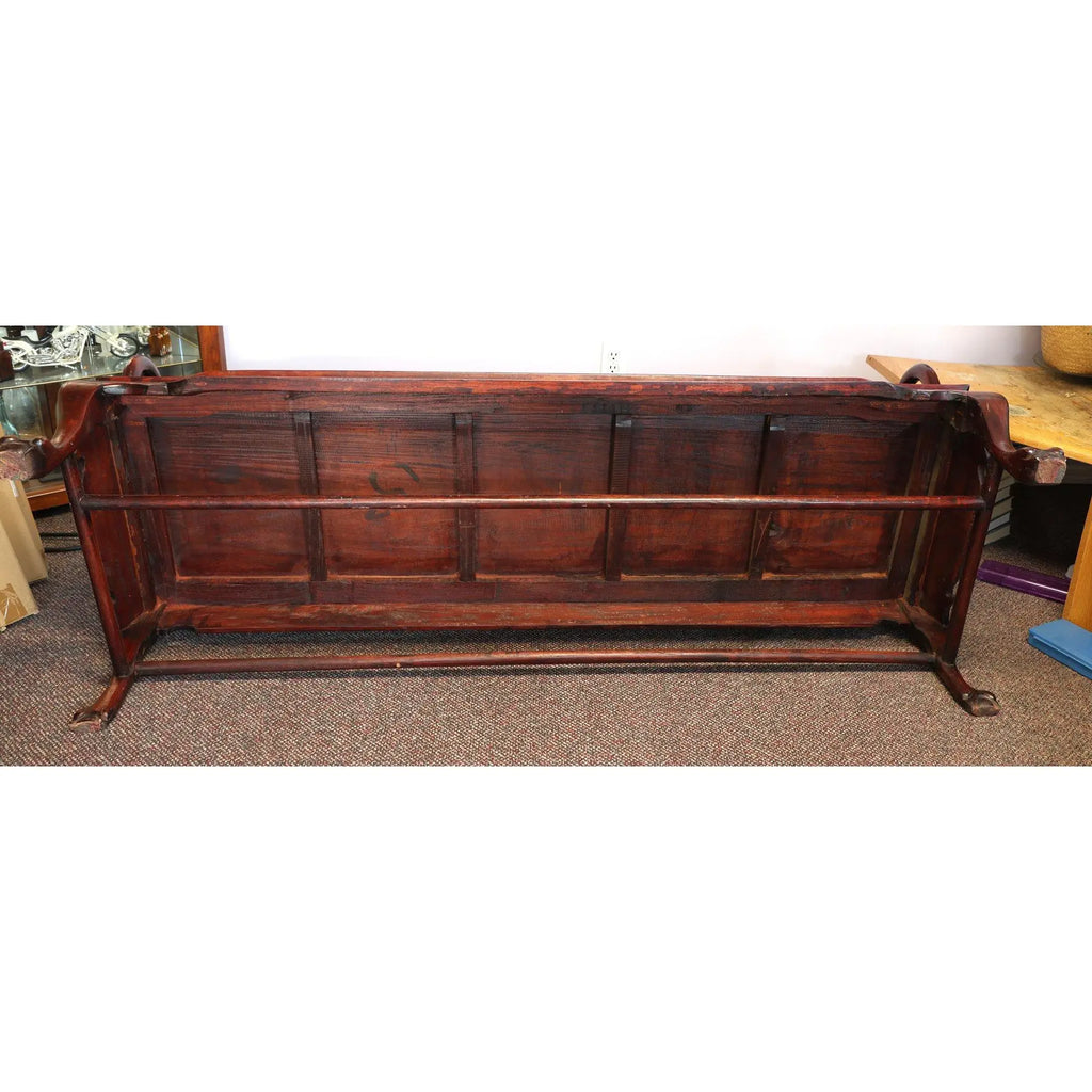 Magnificent Mid Century 66” Chinese Hand-Carved Rosewood (Hongmu) and Dali Dreamstone Marble Settee