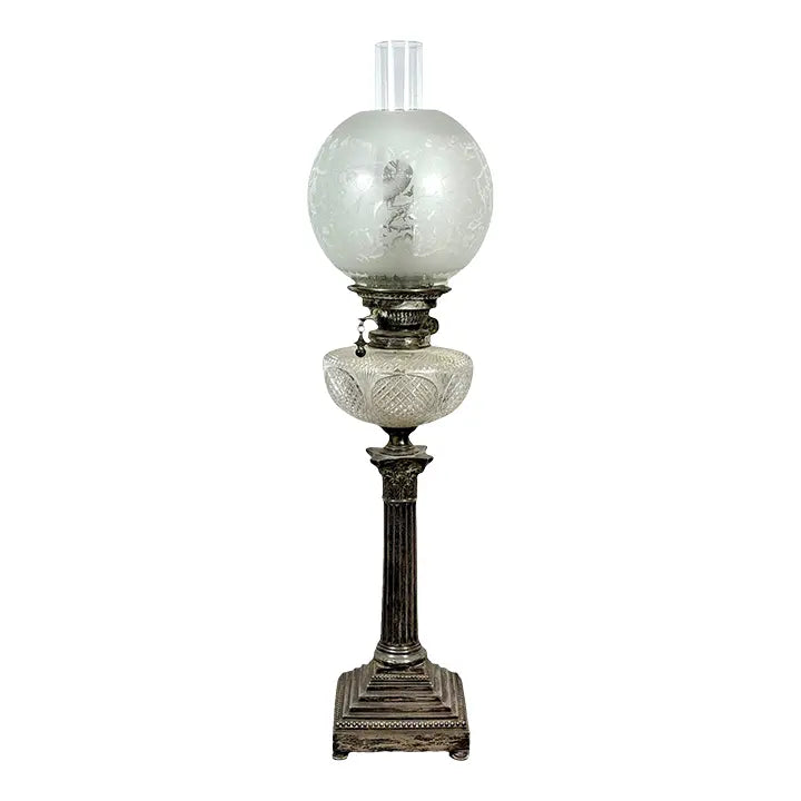 Stunning 29” 1875 Sheffield Sterling Silver And Cut Glass Corinthian Banquet Lamp