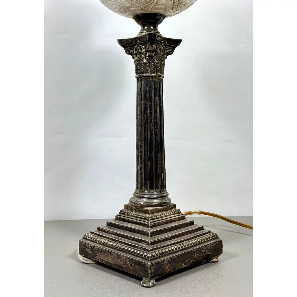 Stunning 29” 1875 Sheffield Sterling Silver And Cut Glass Corinthian Banquet Lamp