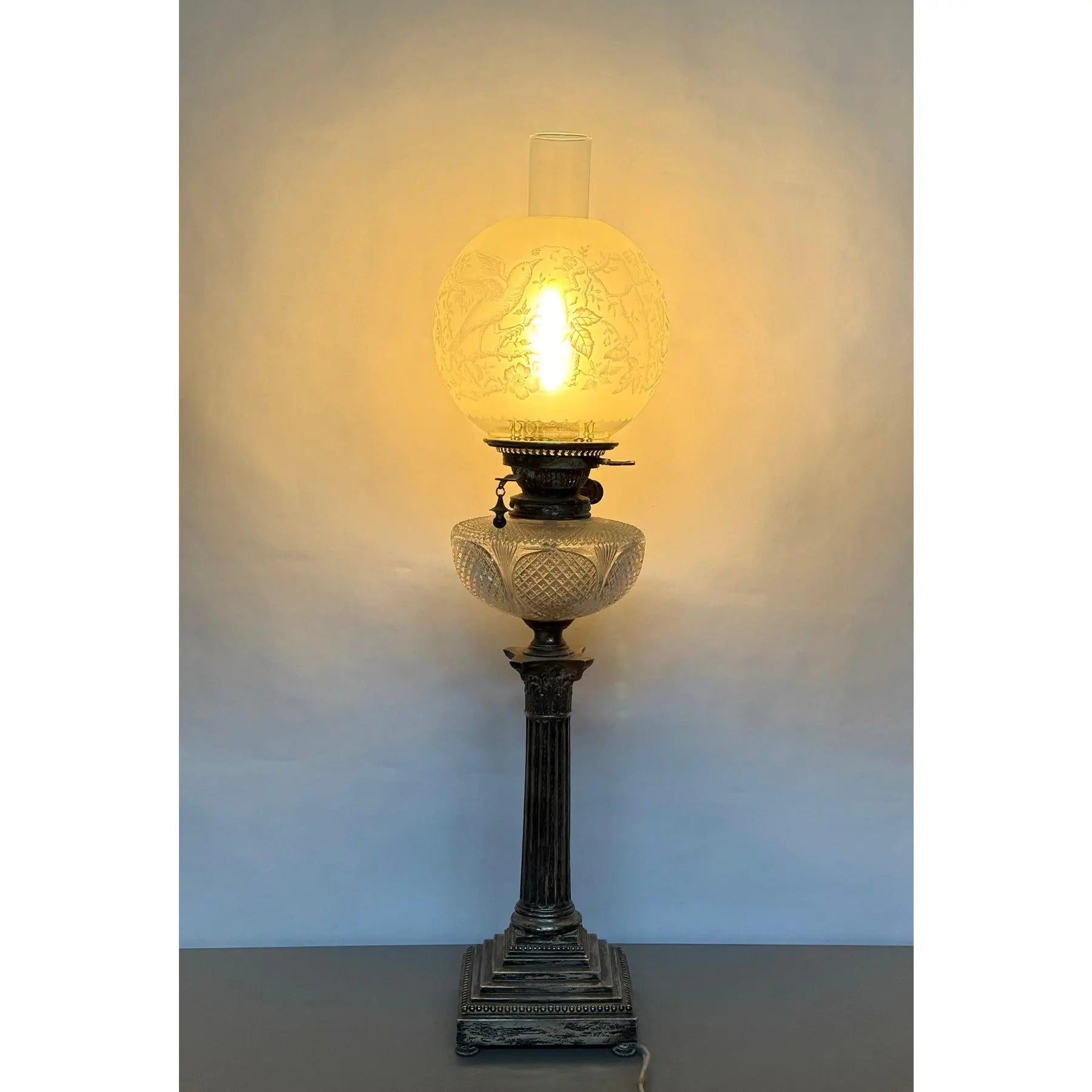 Stunning 29” 1875 Sheffield Sterling Silver And Cut Glass Corinthian Banquet Lamp