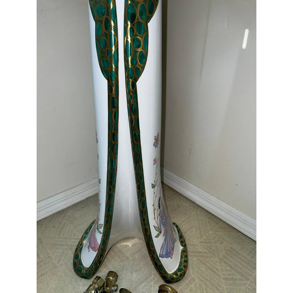 Sherle Wagner Chinoiserie Hand Painted Pedestal Sink and Complete 24k Gold Hardware Suite