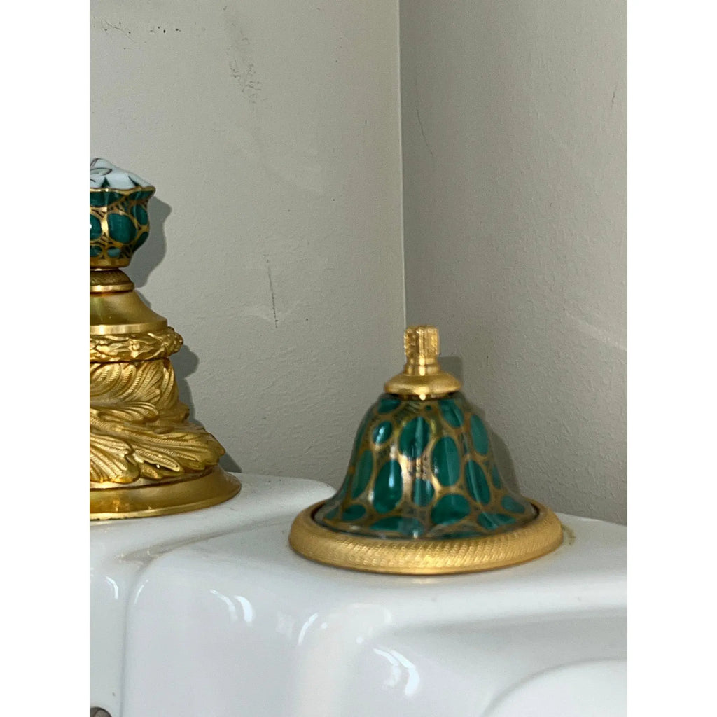Sherle Wagner Chinoiserie Hand Painted Pedestal Sink and Complete 24k Gold Hardware Suite