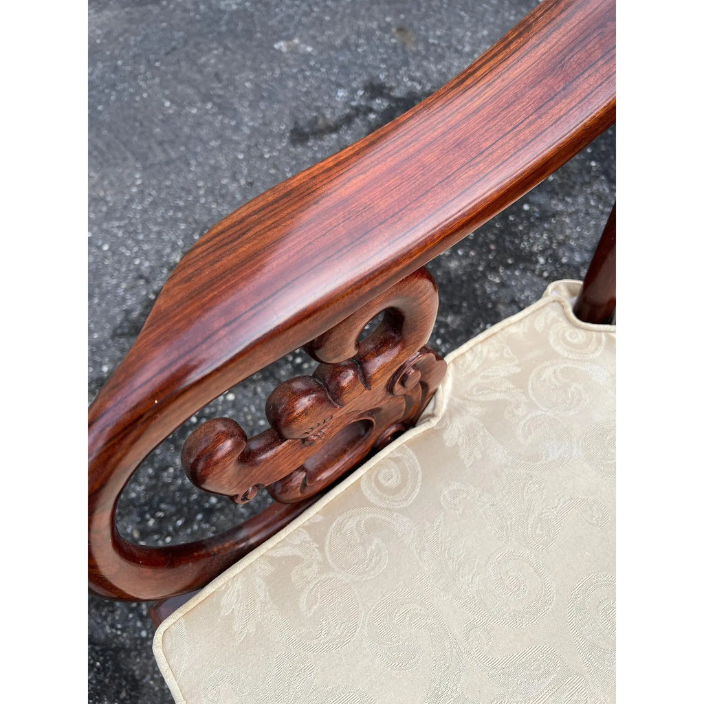 Exquisite Pair of 20th C. Chinese Hand-Carved Rosewood “Imperial Dragon” Armchairs Hongmu Mid Century
