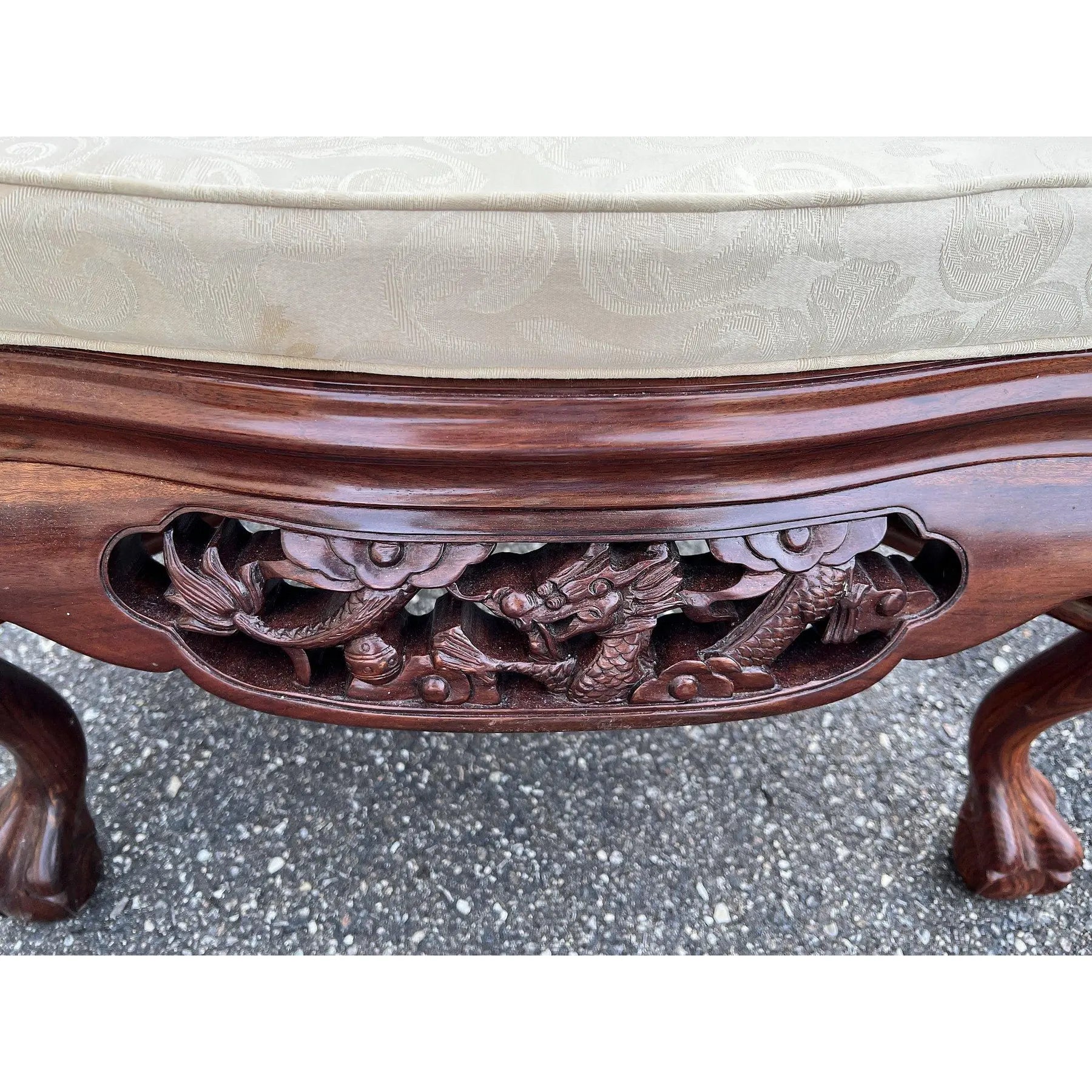 Exquisite Pair of 20th C. Chinese Hand-Carved Rosewood “Imperial Dragon” Armchairs Hongmu Mid Century