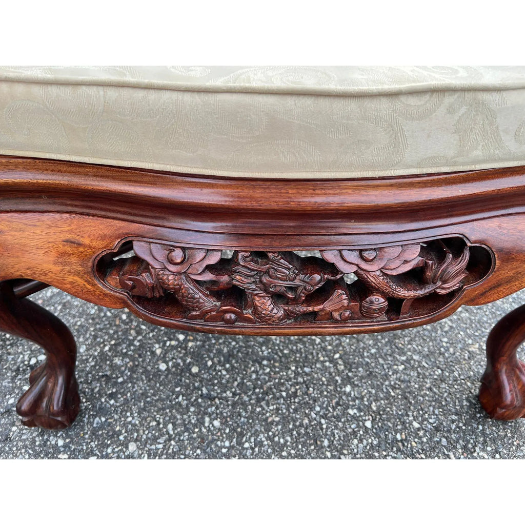 Exquisite Pair of 20th C. Chinese Hand-Carved Rosewood “Imperial Dragon” Armchairs Hongmu Mid Century