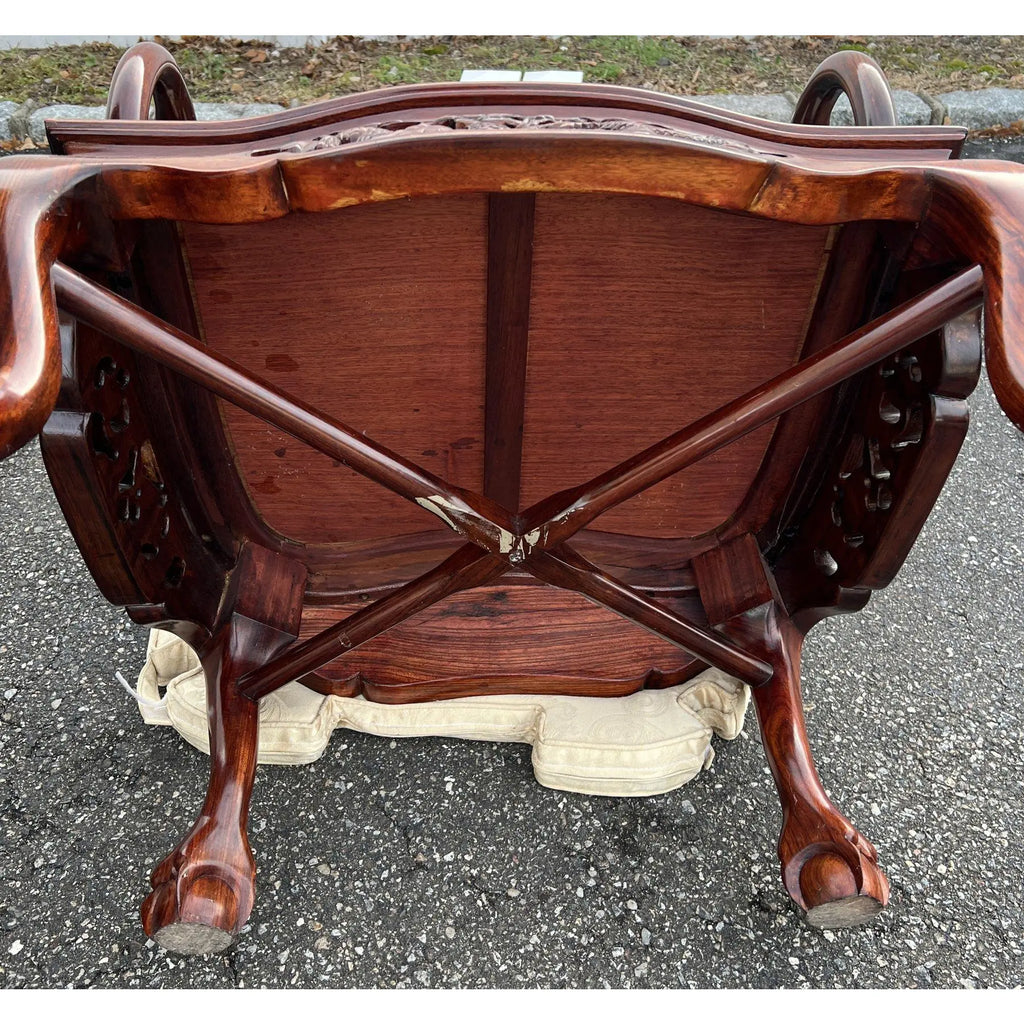 Exquisite Pair of 20th C. Chinese Hand-Carved Rosewood “Imperial Dragon” Armchairs Hongmu Mid Century