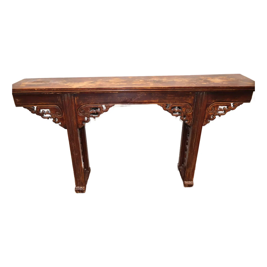 67” 19th Century Antique Chinese Qing Dynasty Dragon Altar Table Solid Elmwood Long Console