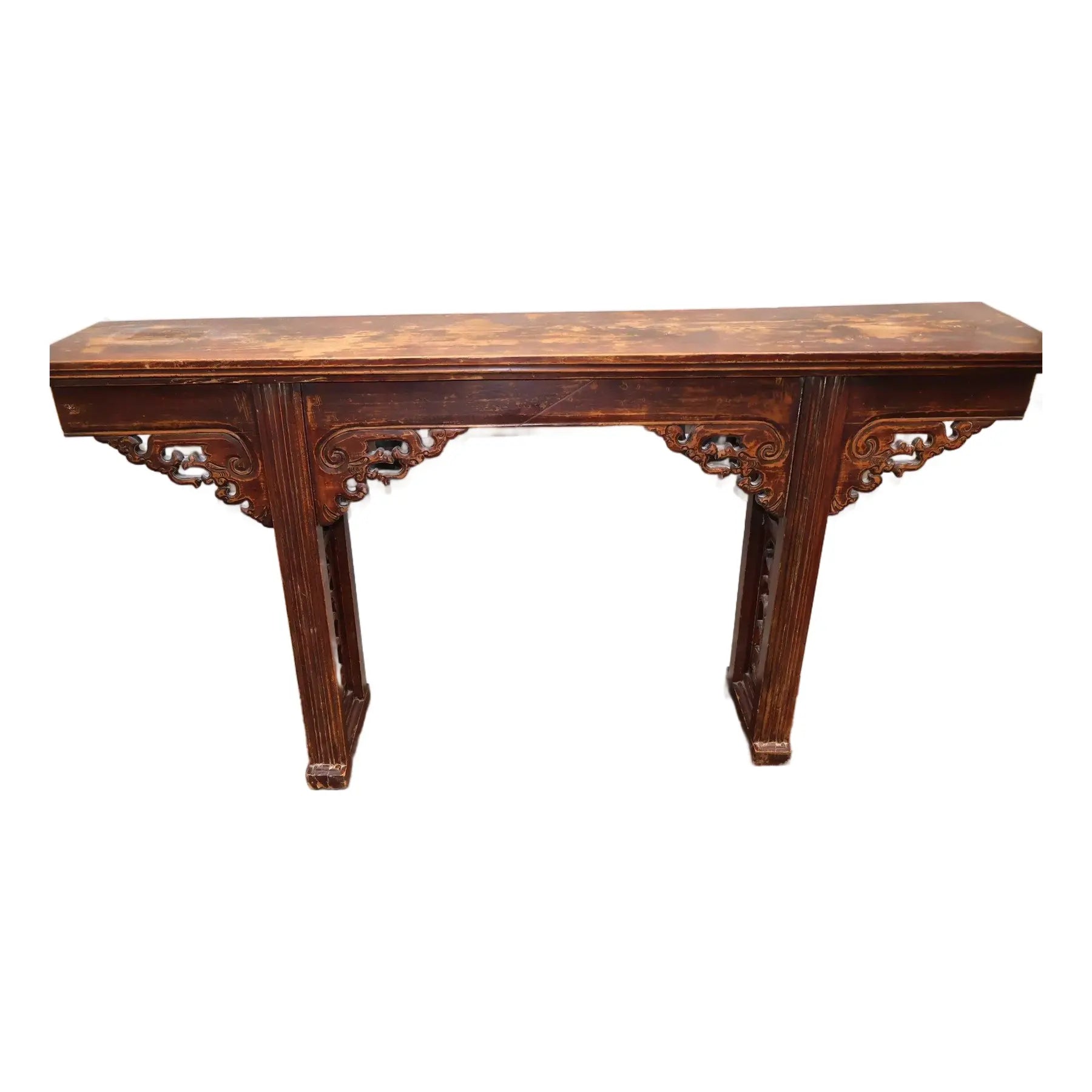 67” 19th Century Antique Chinese Qing Dynasty Dragon Altar Table Solid Elmwood Long Console