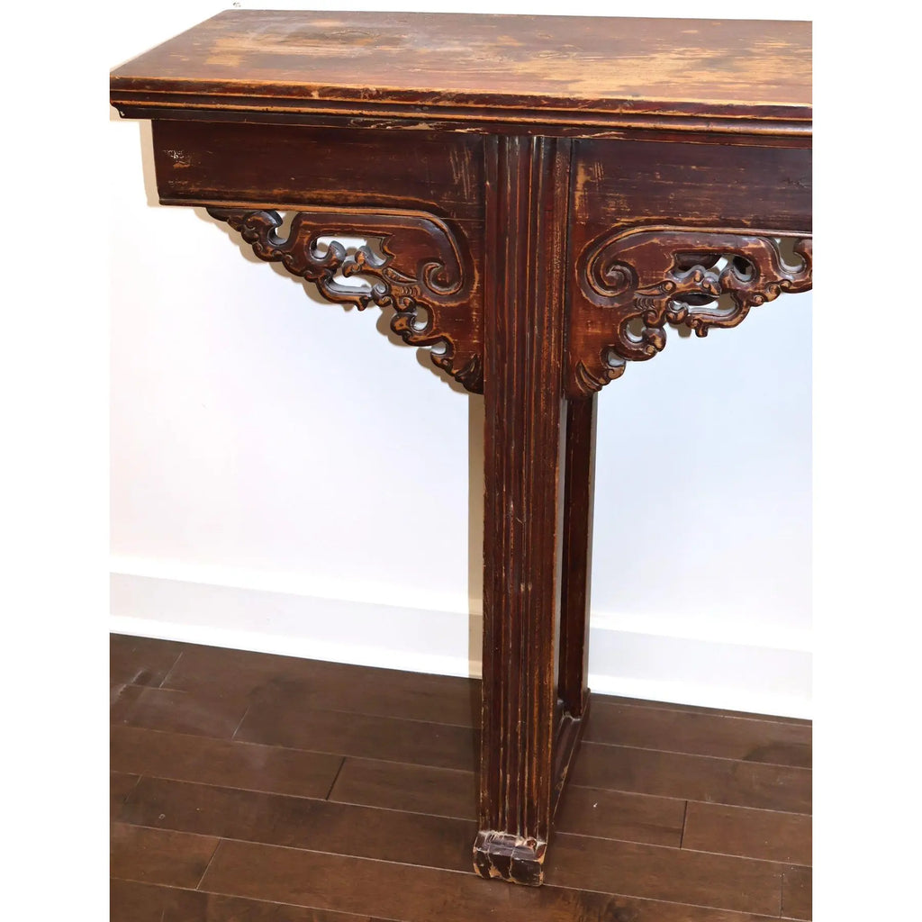 67” 19th Century Antique Chinese Qing Dynasty Dragon Altar Table Solid Elmwood Long Console