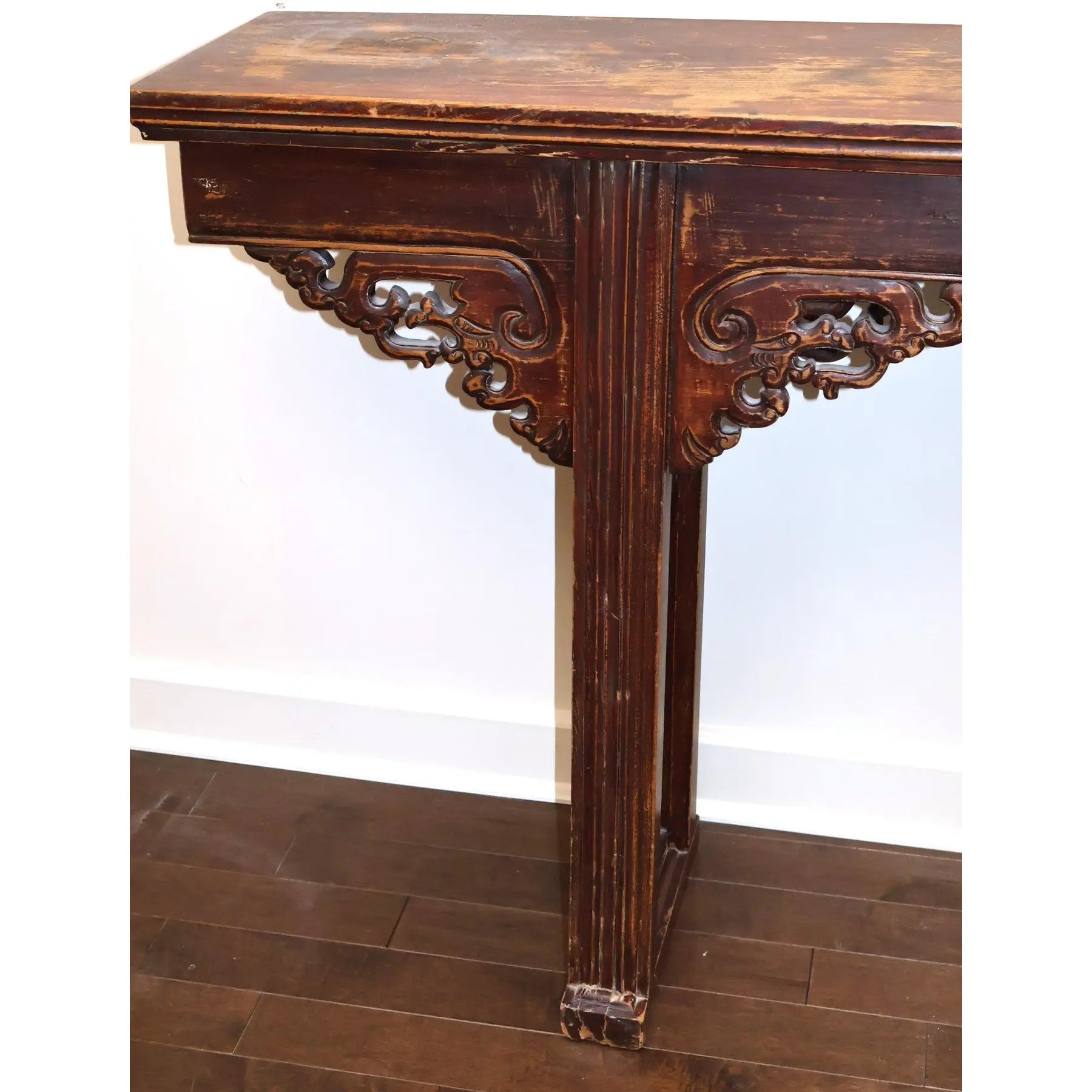 67” 19th Century Antique Chinese Qing Dynasty Dragon Altar Table Solid Elmwood Long Console