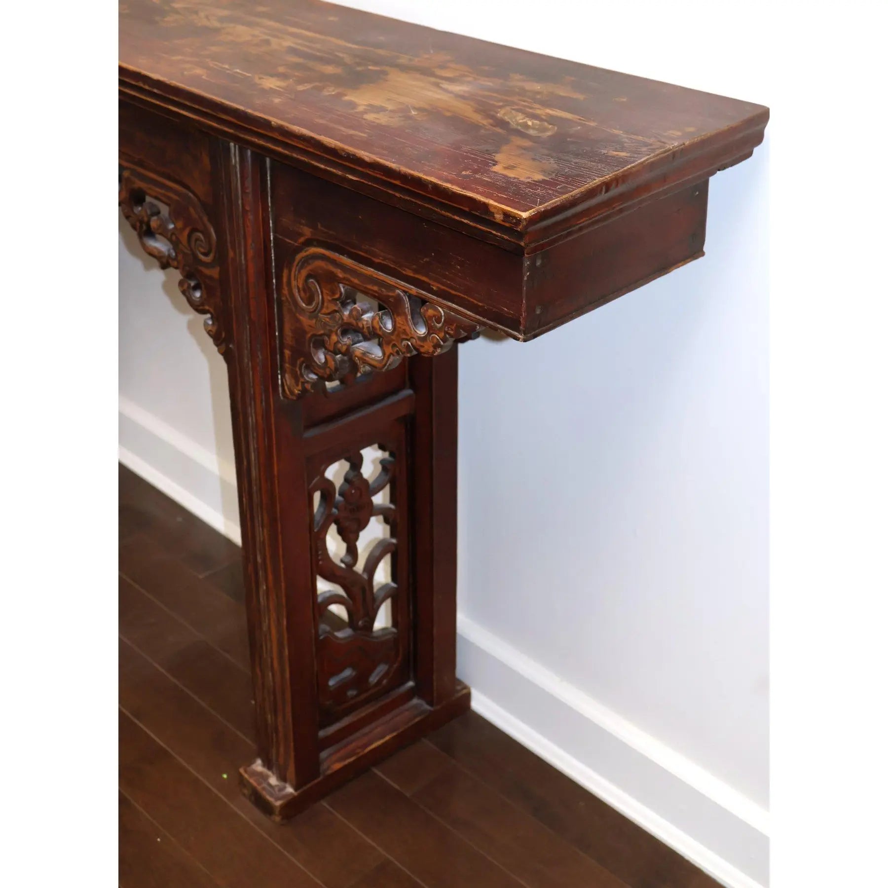 67” 19th Century Antique Chinese Qing Dynasty Dragon Altar Table Solid Elmwood Long Console