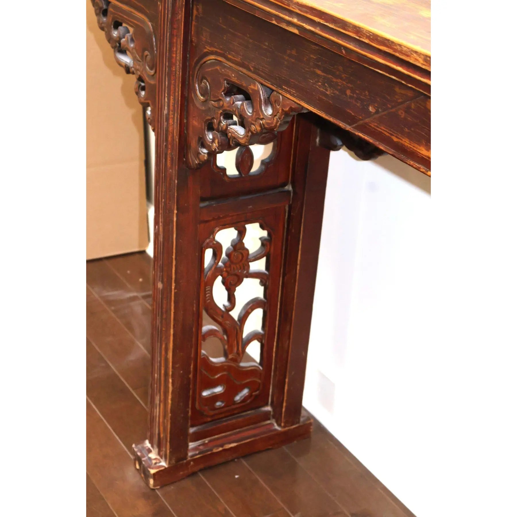 67” 19th Century Antique Chinese Qing Dynasty Dragon Altar Table Solid Elmwood Long Console