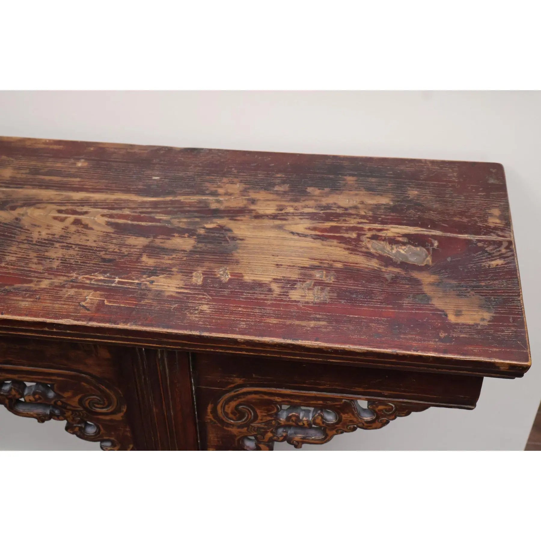 67” 19th Century Antique Chinese Qing Dynasty Dragon Altar Table Solid Elmwood Long Console