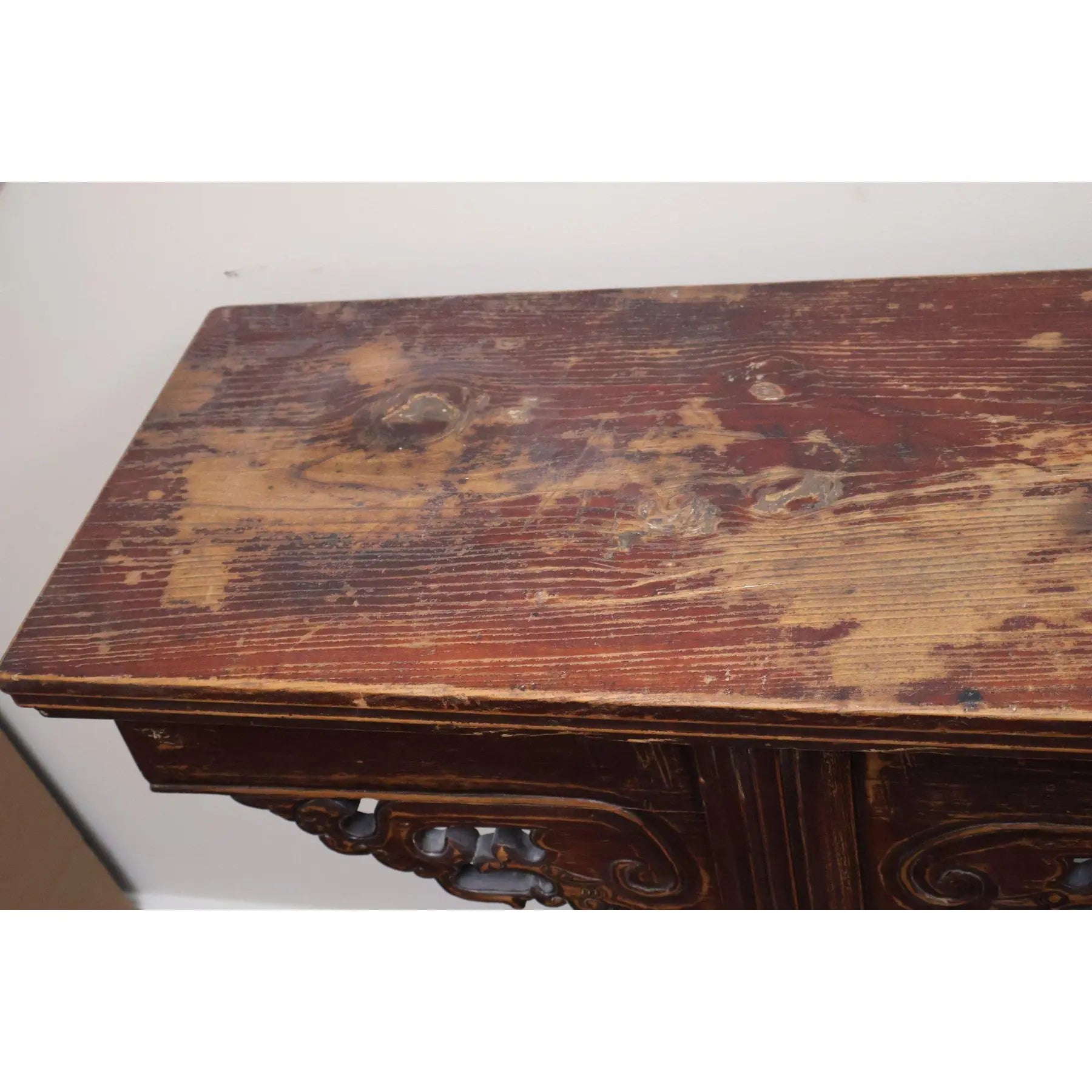 67” 19th Century Antique Chinese Qing Dynasty Dragon Altar Table Solid Elmwood Long Console