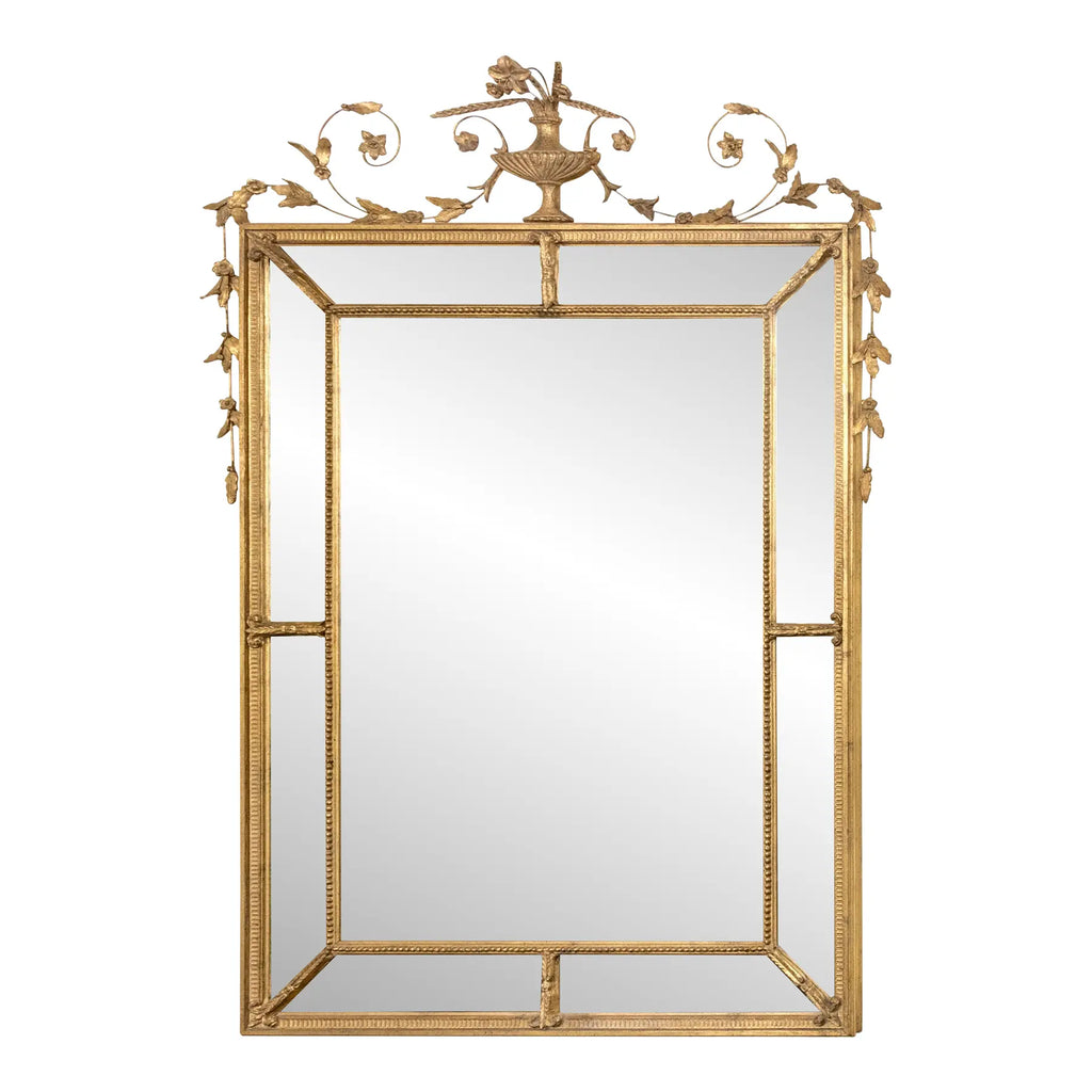 Stunning 58” Friedman Brothers Louis XVI Giltwood Wall Mirror With Urn And Floral Crest