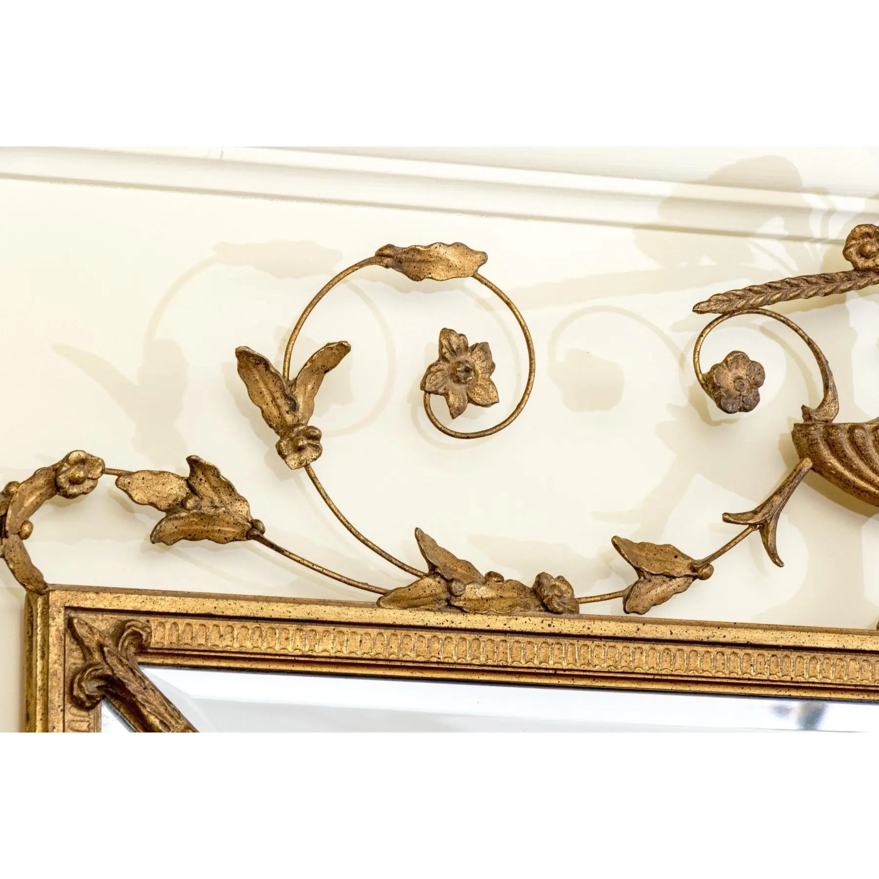 Stunning 58” Friedman Brothers Louis XVI Giltwood Wall Mirror With Urn And Floral Crest