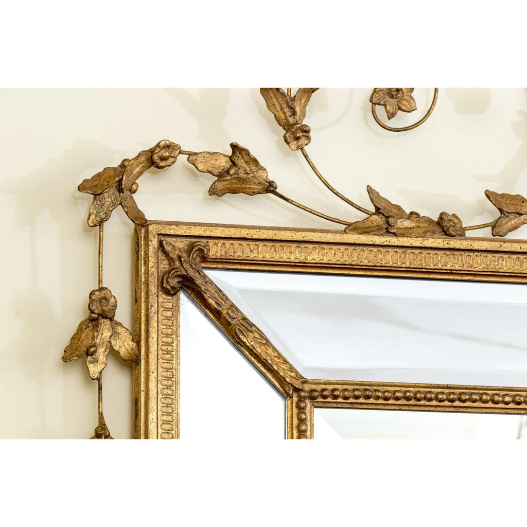 Stunning 58” Friedman Brothers Louis XVI Giltwood Wall Mirror With Urn And Floral Crest