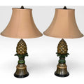 Vintage Hollywood Regency Painted Composition Pineapple Lamps - A Pair