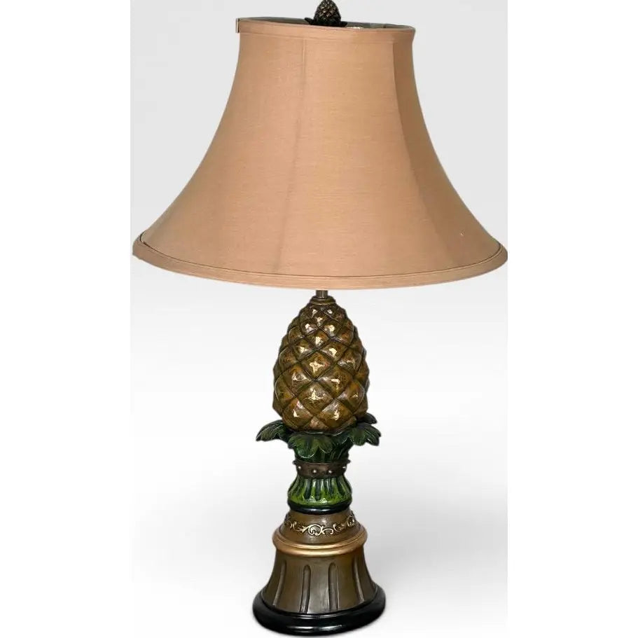 Vintage Hollywood Regency Painted Composition Pineapple Lamps - A Pair