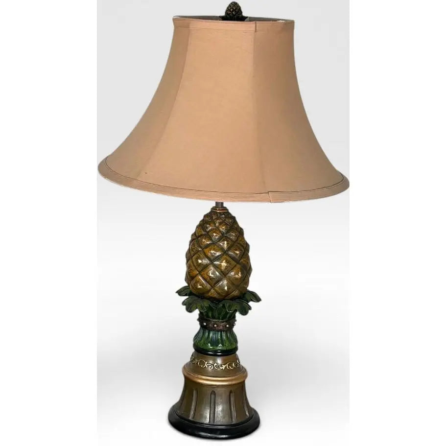 Vintage Hollywood Regency Painted Composition Pineapple Lamps - A Pair