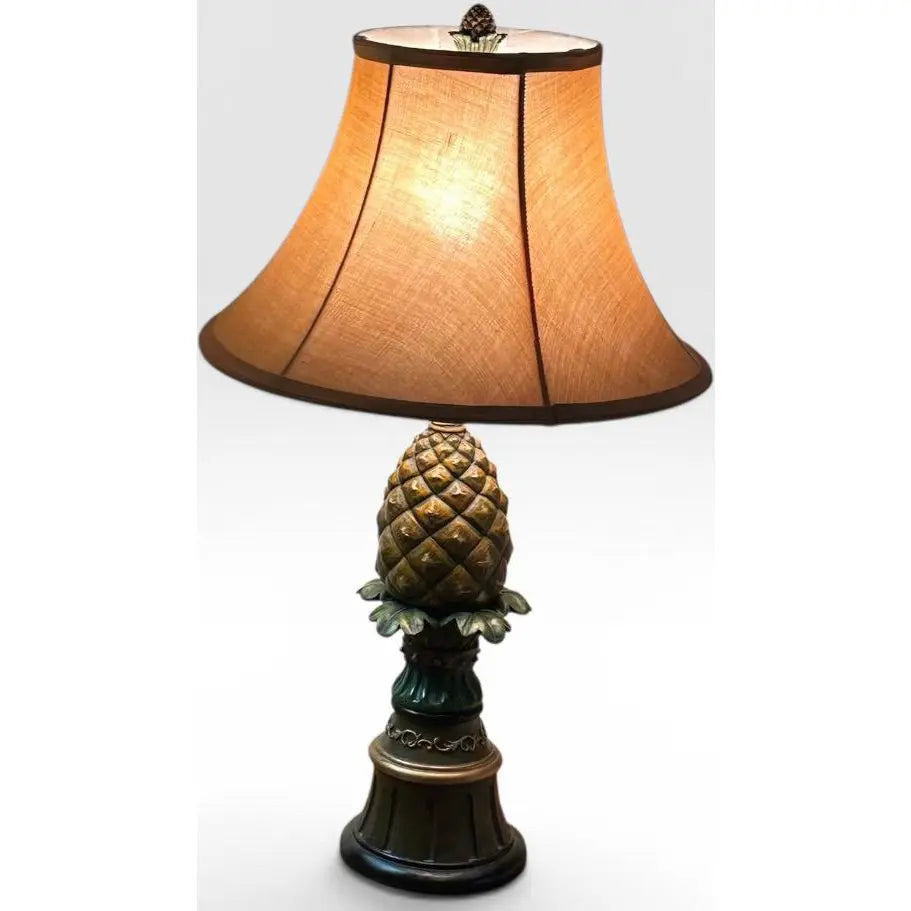 Vintage Hollywood Regency Painted Composition Pineapple Lamps - A Pair