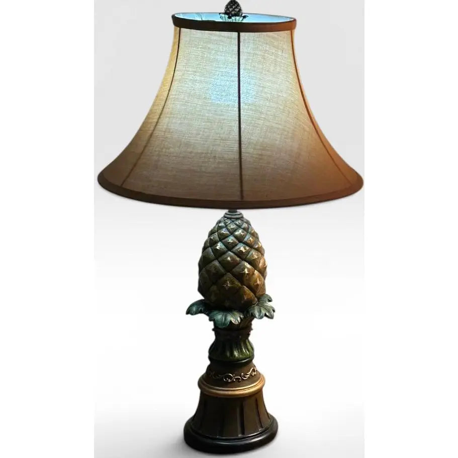 Vintage Hollywood Regency Painted Composition Pineapple Lamps - A Pair