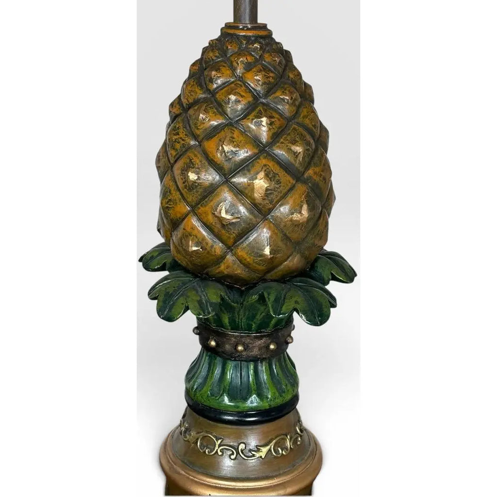 Vintage Hollywood Regency Painted Composition Pineapple Lamps - A Pair