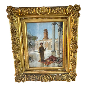 Antique 19th Century Orientalist Gouache Painting - Prayer at the Alabaster Mosque, Cairo - Signed Alphons Mielich