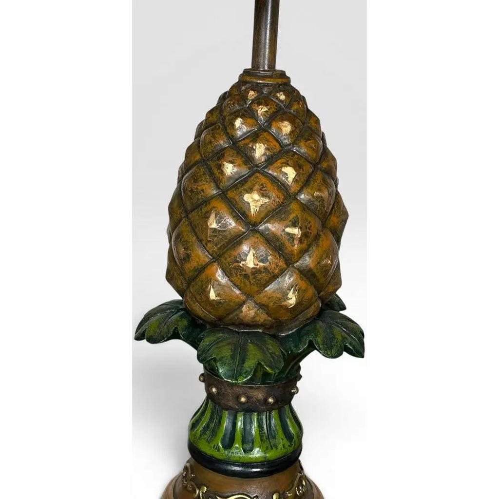 Vintage Hollywood Regency Painted Composition Pineapple Lamps - A Pair